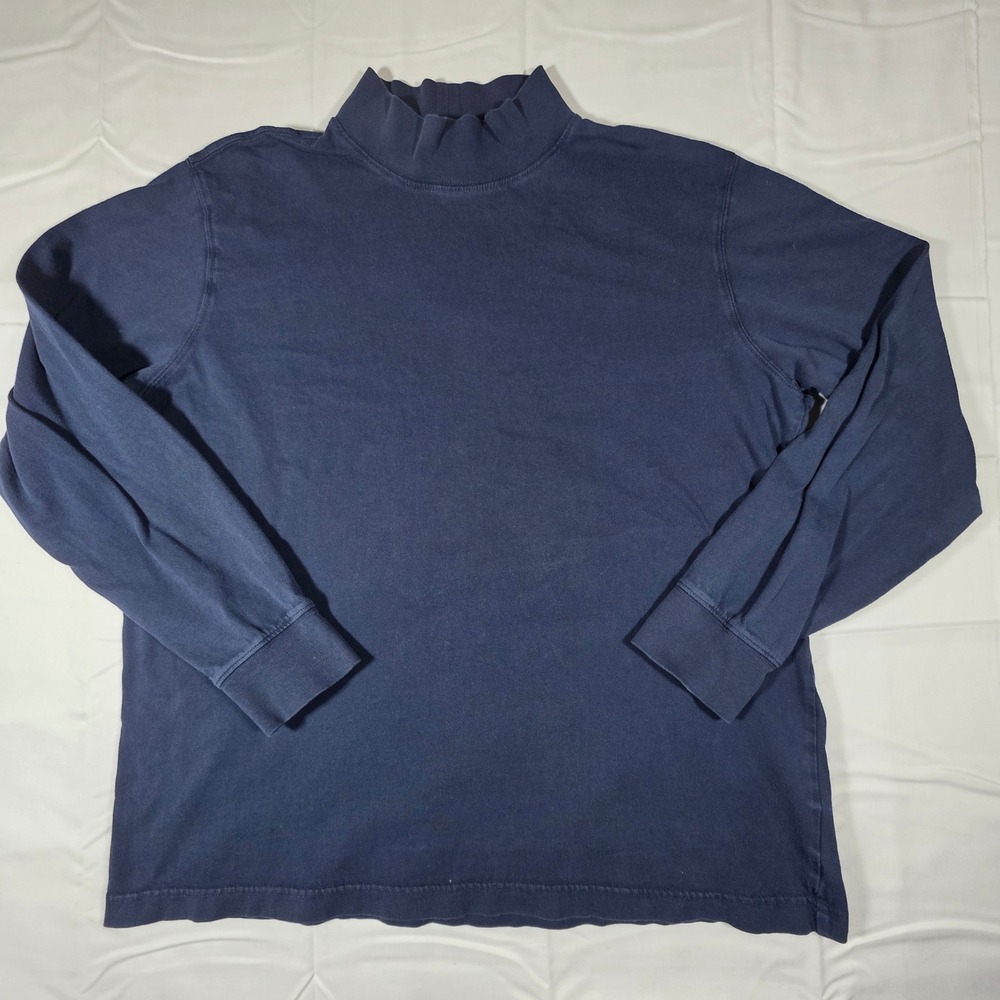 Lands End Super-T Mens Large Navy Blue Mock Neck Long Sleeve Cotton T-Shirt